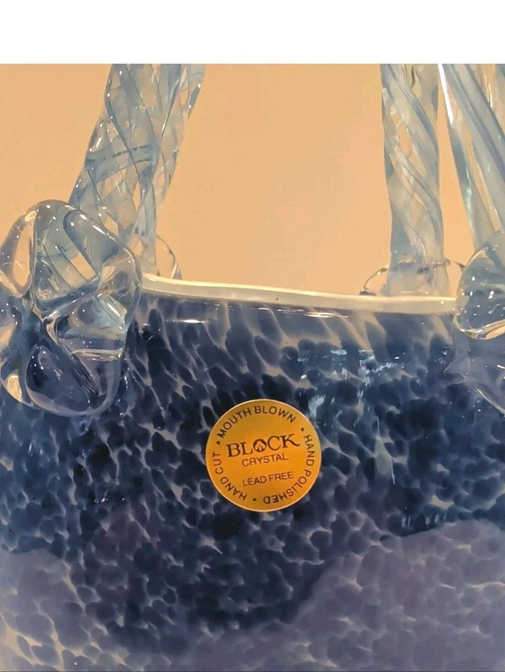 Vase Handbag Art Glass Block Crystal LAUREN Mouth Blown Hand Cut  #H0002 Vtg 90s